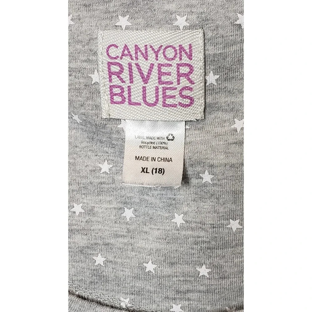 Girls Gray Canyon River Blues Sequins Star Tie Front‎ T Shirt Top Kids XL 18